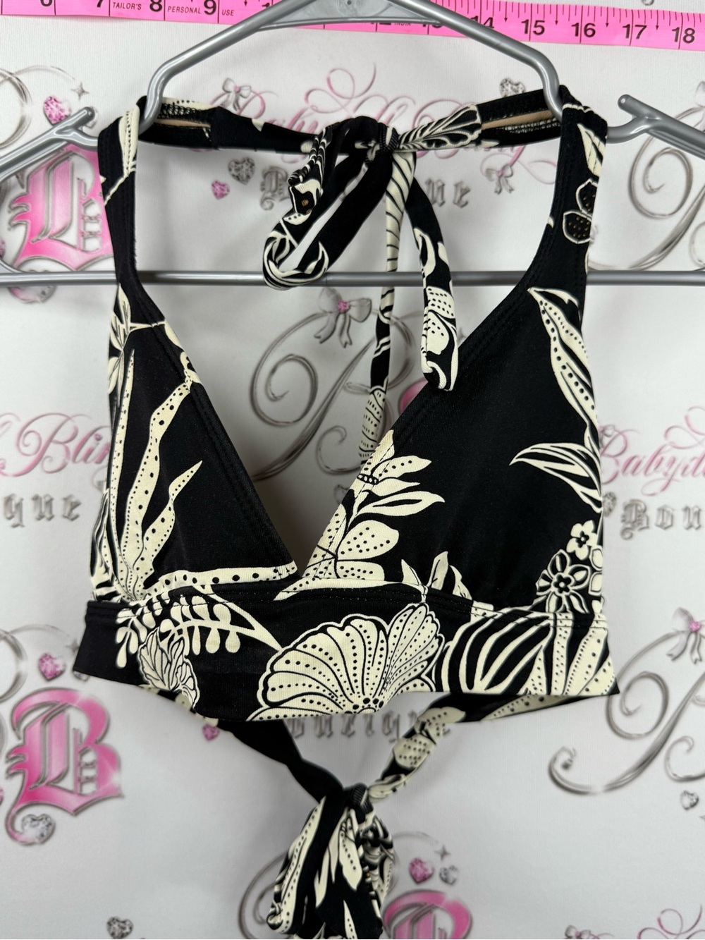 KECHIKA swim bikini top Black & Cream Floral Halter Bikini Top - Women Swim